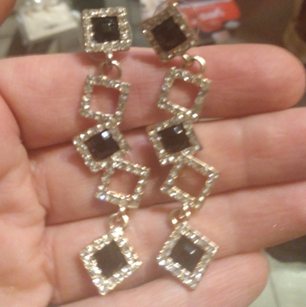 5/$25 Black/gold/rhinestone earing/necklace charm